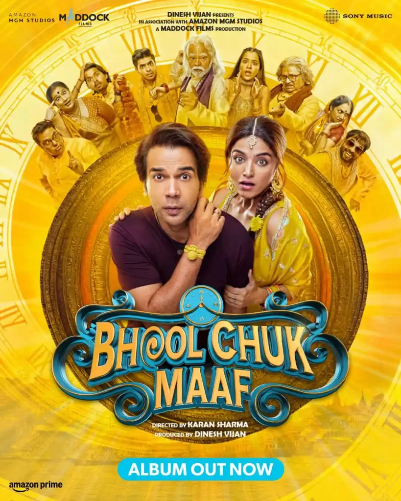 Bhool Chuk Maaf movie banner with vibrant visuals of Banaras and lead cast