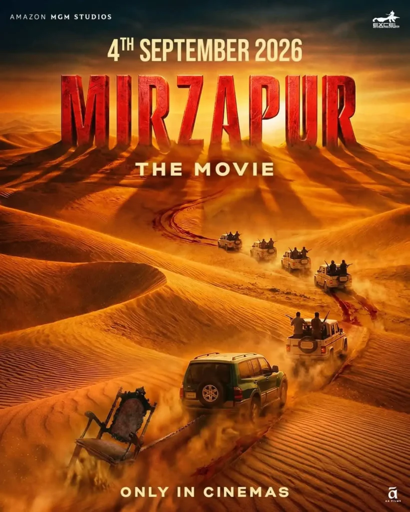Mirzapur The Movie poster with release date 2026 and Munna return hint